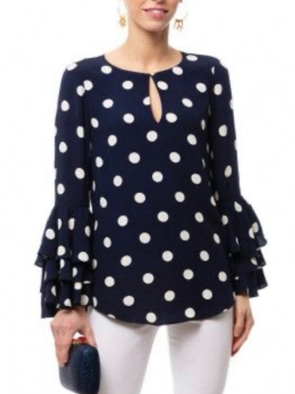 Sail to sable Polka Dot Navy Ruffle-Sleeve Blouse